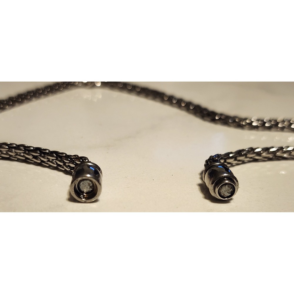 Silver Tone Black Enamel Rhinestone Halo Pendant Popcorn Chain Necklace 16" - Picture 7 of 7